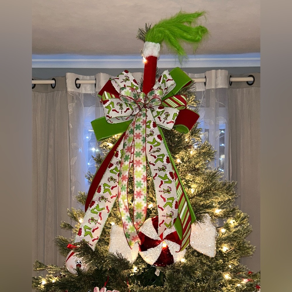 Grinch Christmas Tree topper, Grinch ribbon,Grinch Christmas